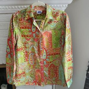 Tabi Women's Paisley Button-Up Shirt Long Sleeve Cotton Shirt Sz M Brunch Office